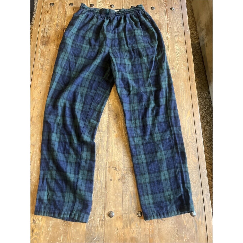 LL Bean Pajama Pants Men’s Size Small Blue Green Tartan Plaid Flannel Pockets